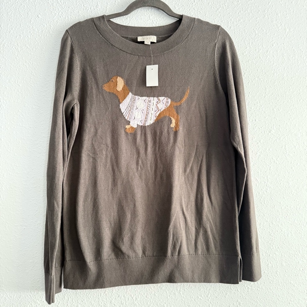 LOFT 100%‎ Cotton Knit Dog Print Sweater Size M